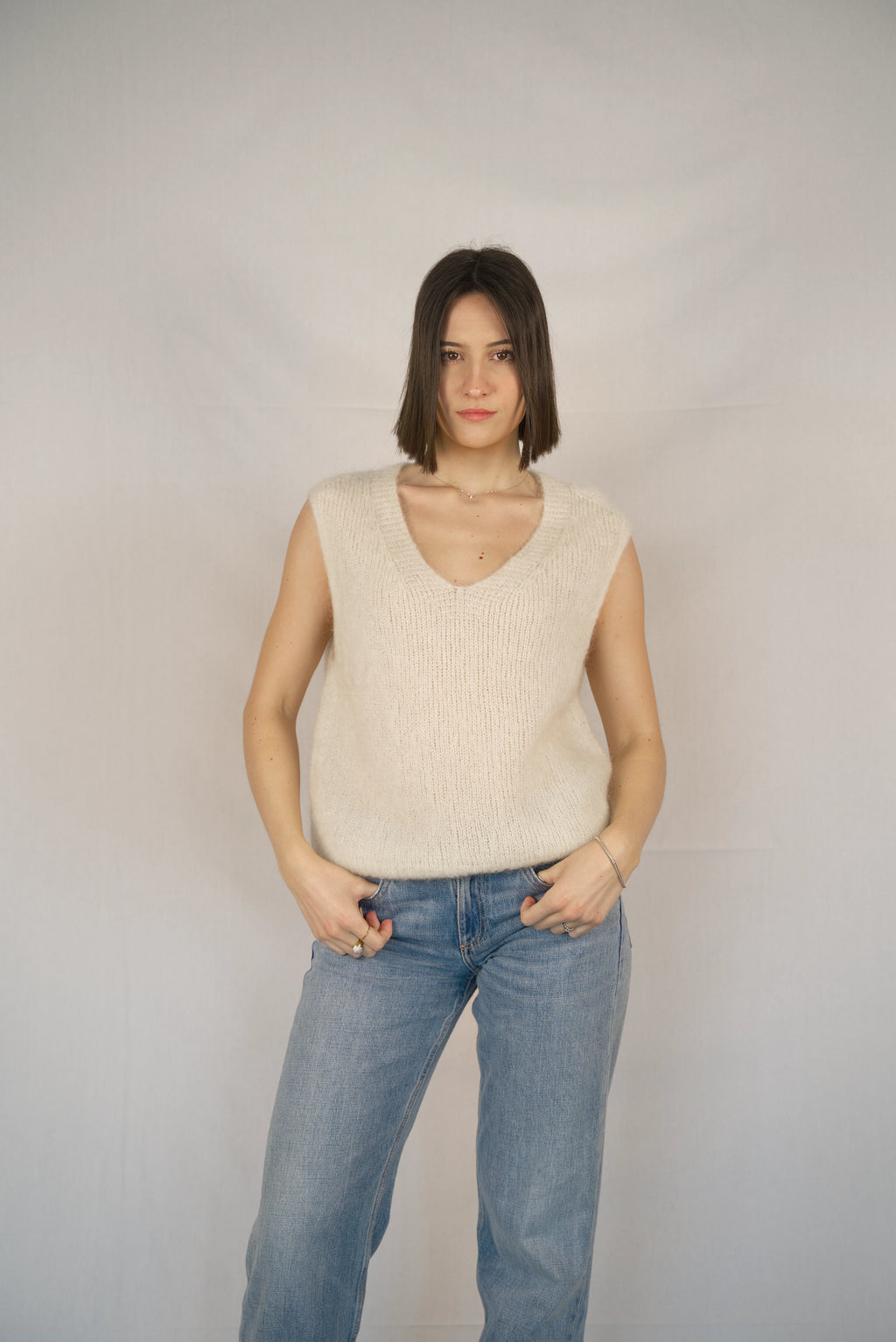 Gilet smaincato in mohair