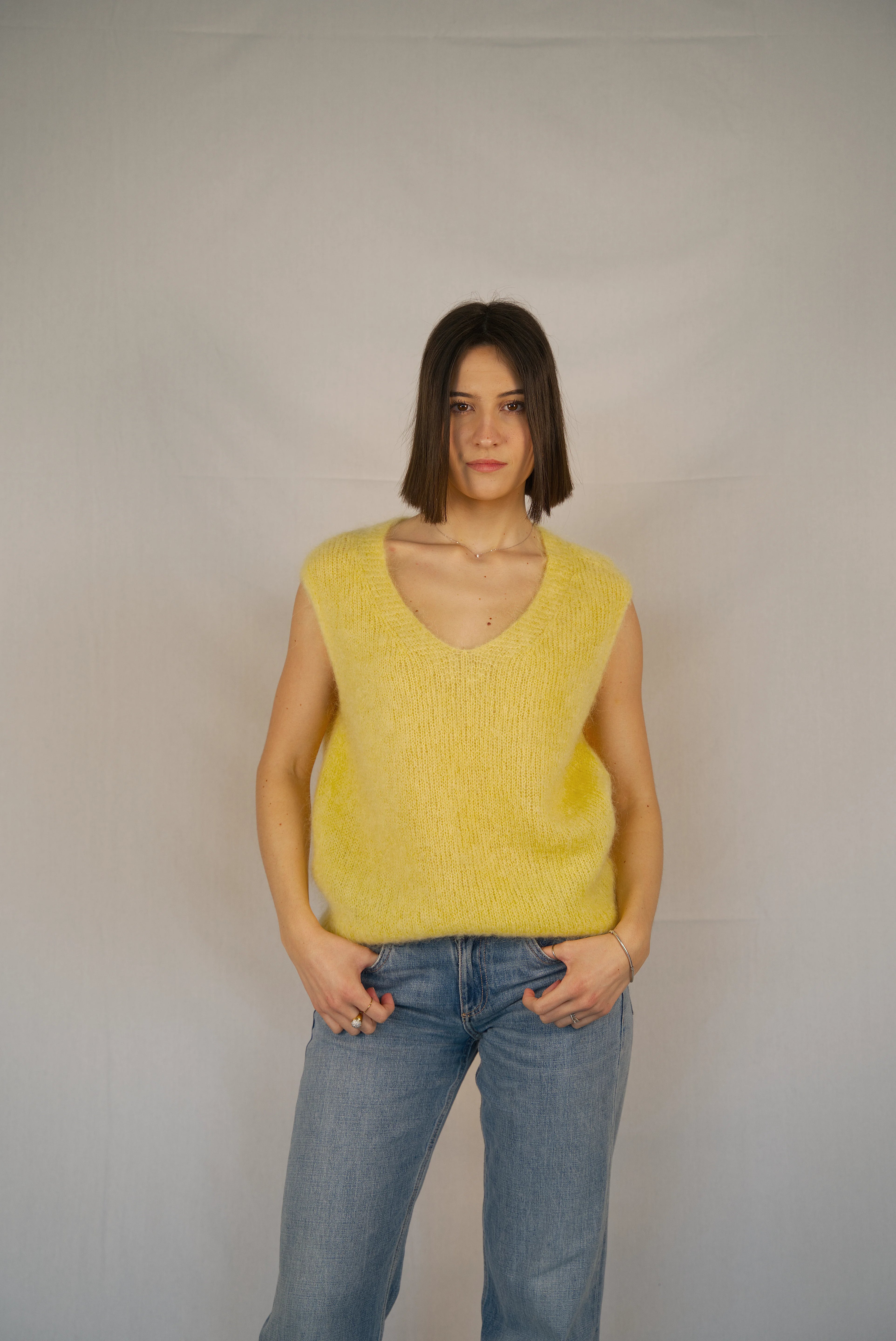 Gilet smaincato in mohair