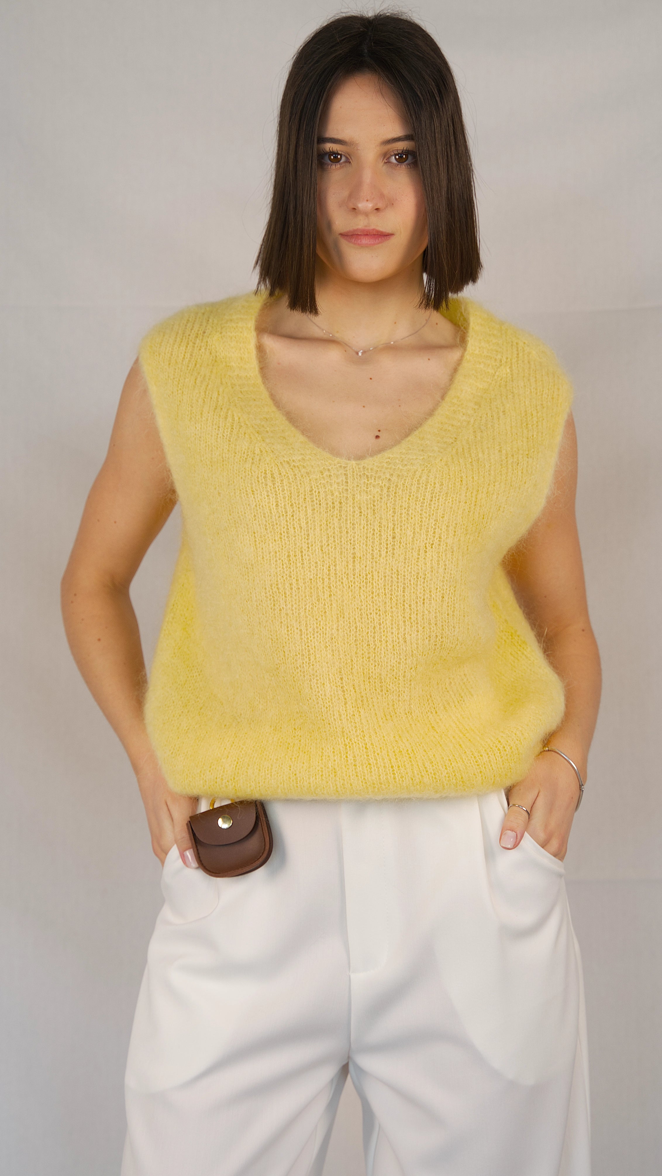 Gilet smaincato in mohair
