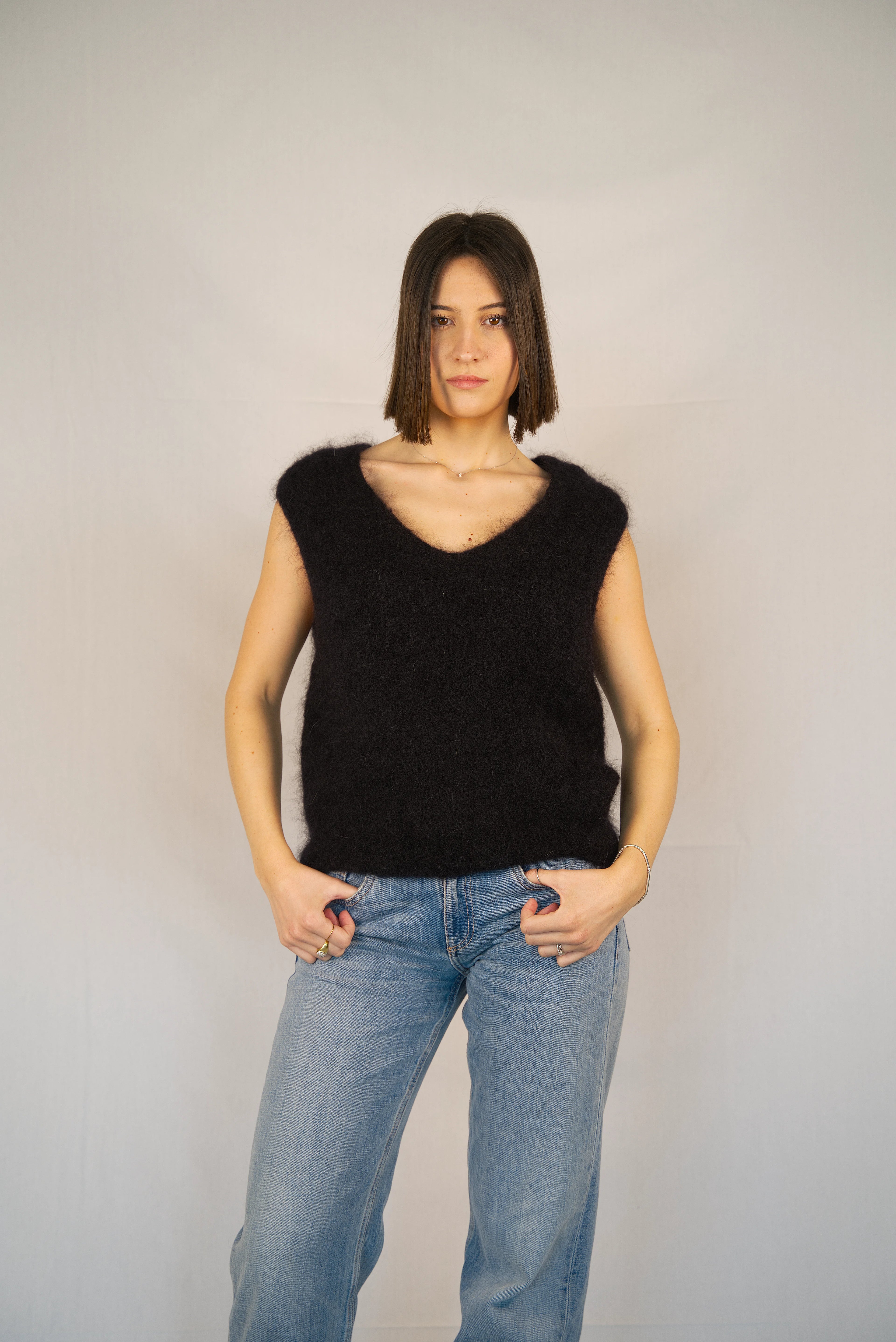 Gilet smaincato in mohair