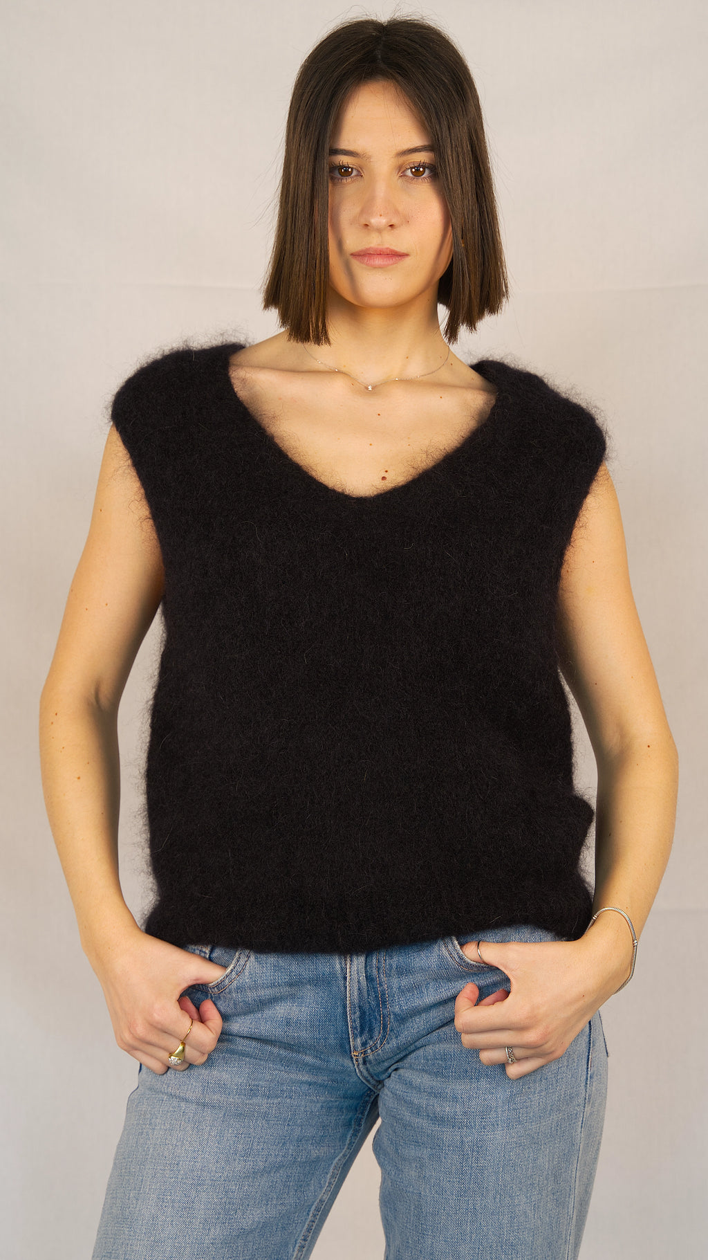 Gilet smaincato in mohair