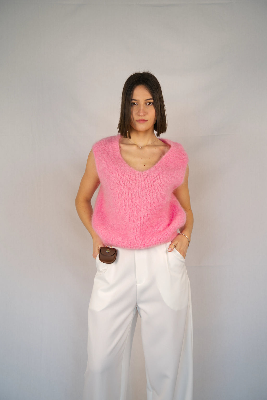 Gilet smaincato in mohair