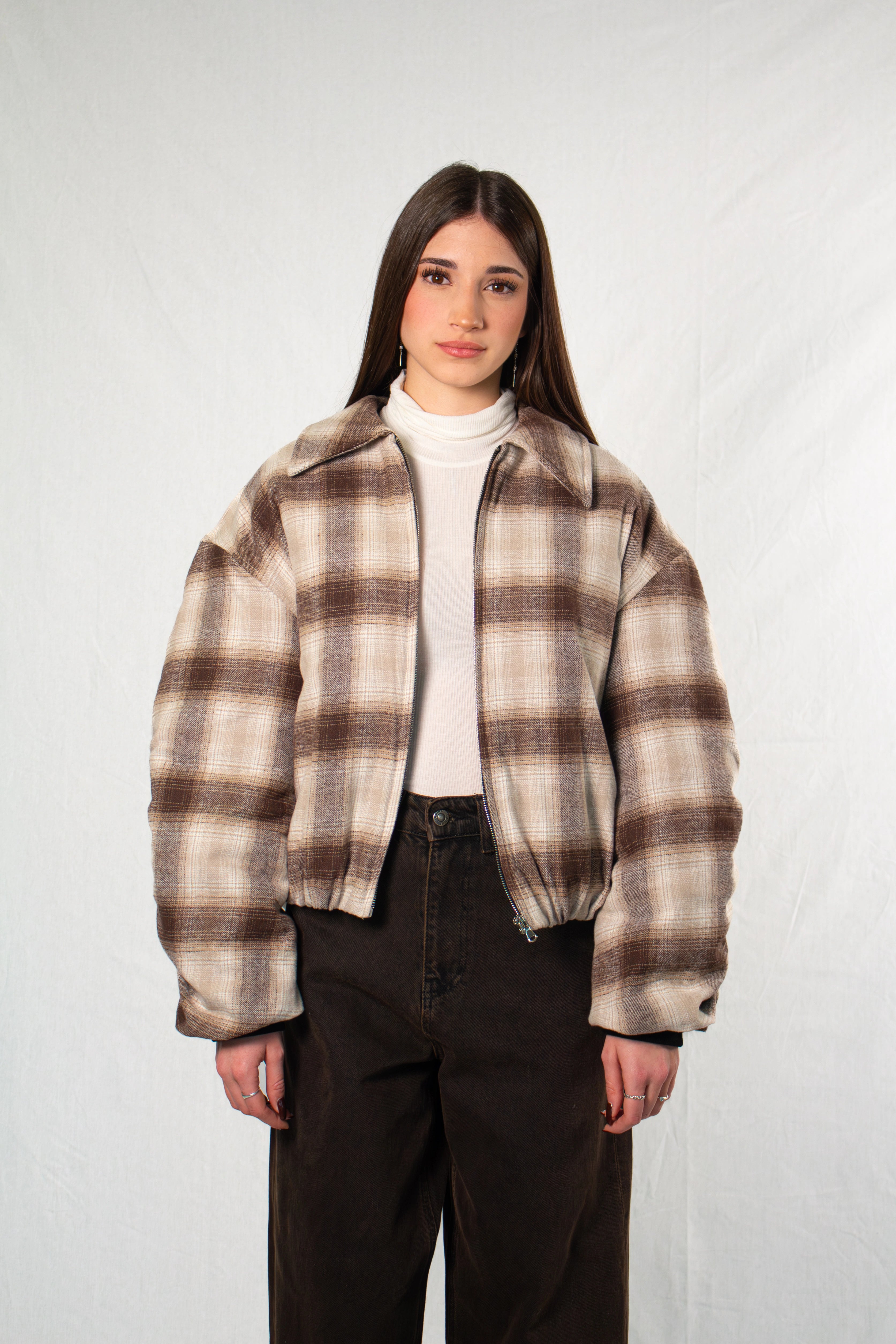Bomber Cream & Brown Plaid
