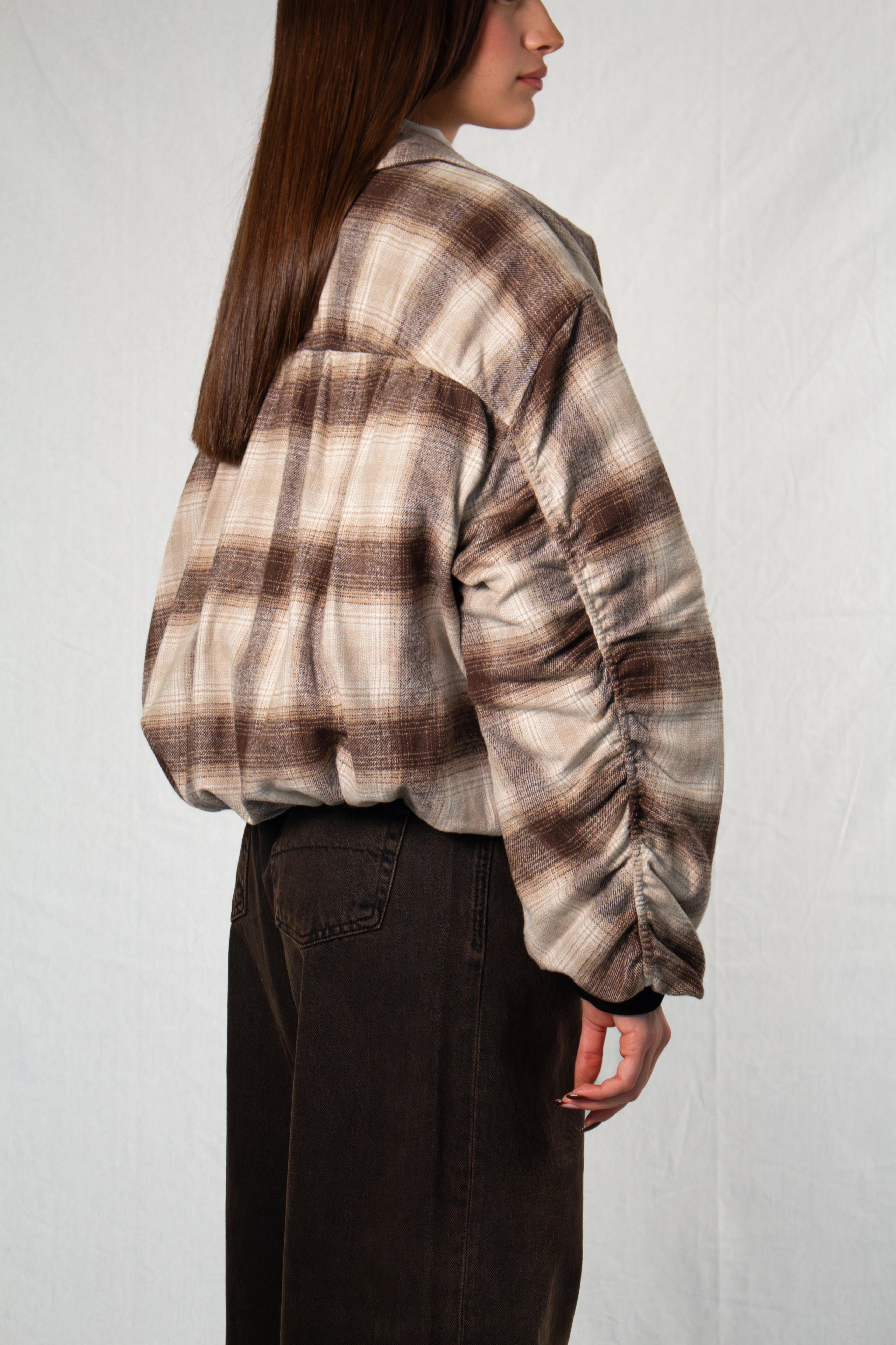 Bomber Cream & Brown Plaid