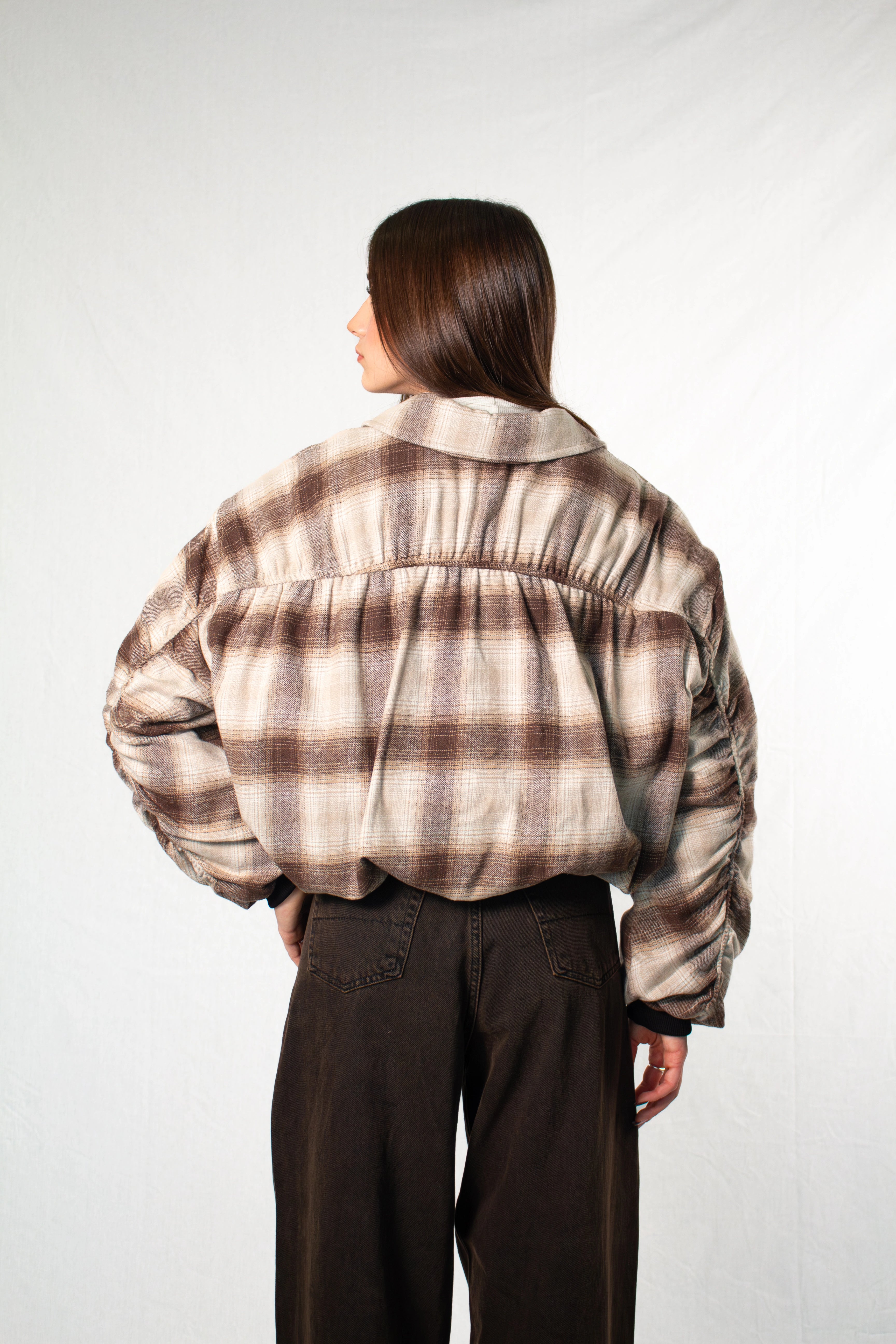 Bomber Cream & Brown Plaid
